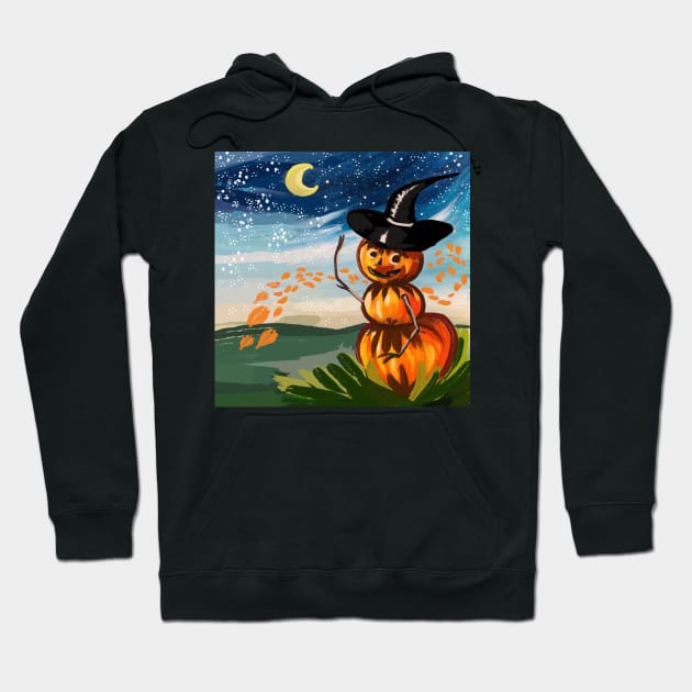 The Pumpkin Scarecrow on Halloween Night Hoodie by Art by Ergate